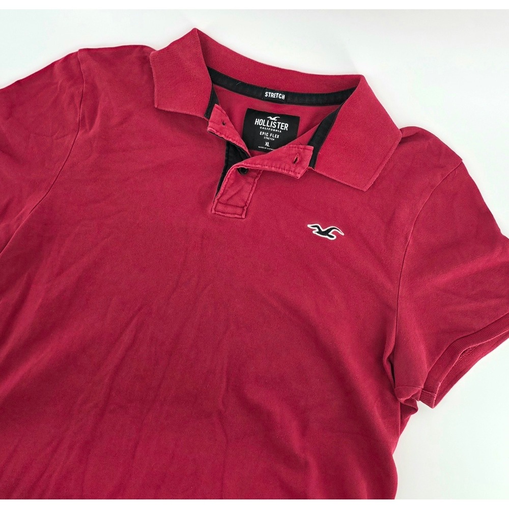 Hollister Epic Flex Polo Shirt Size XL Mens Red Preppy Short Sleeve Stretch Top